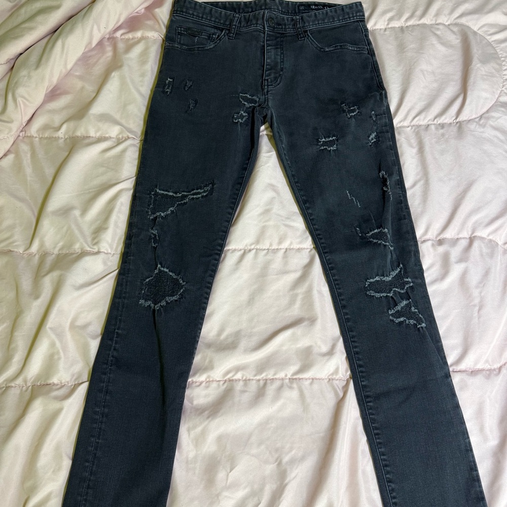 Armani Men’s Skinny Jeans J14 Black Ripped